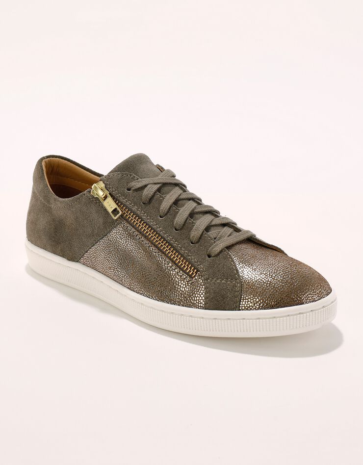 Basket zippée en cuir souple effet irisé - forme basse (taupe) Basket zippée en cuir souple effet irisé - forme basse (taupe)