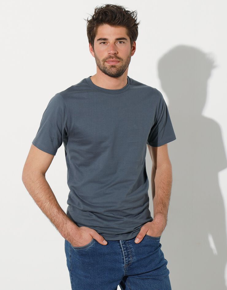 Tee-shirt col rond manches courtes - lot de 3 (bleu + marron + gris)