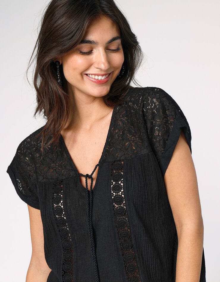 Tunique macramé crépon coton (noir)