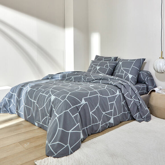 Linge de lit Geoffroy en coton &agrave; motifs graphiques (gris)
