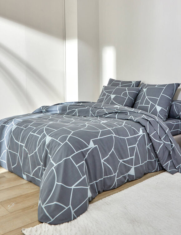 Linge de lit Geoffroy en coton &agrave; motifs graphiques (gris)