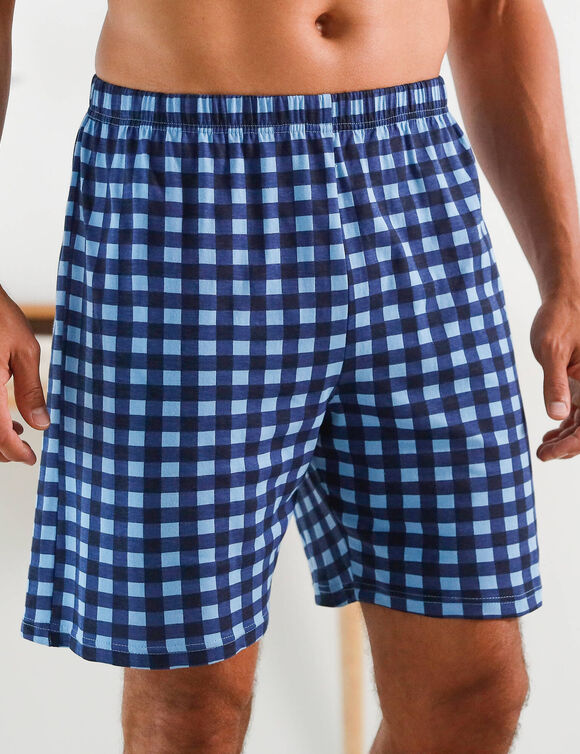Short pyjama coton carreaux (bleu / marine)