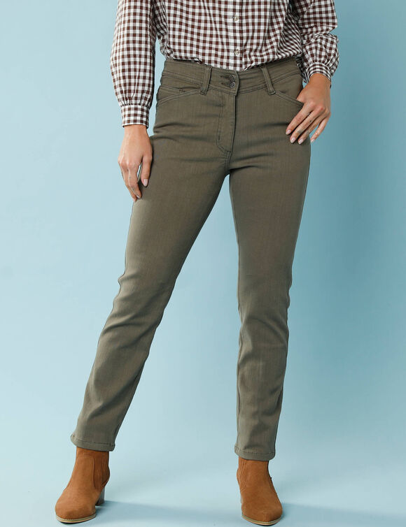 Pantalon droit à découpes, Spécial Petites (vert olive)