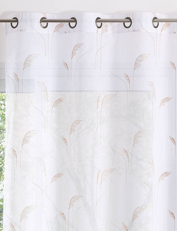 Voilage étamine broderie végétal (blanc / beige)