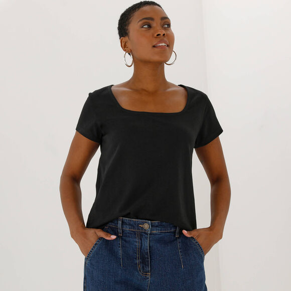 T-shirt col carr&eacute;, manches courtes (noir)