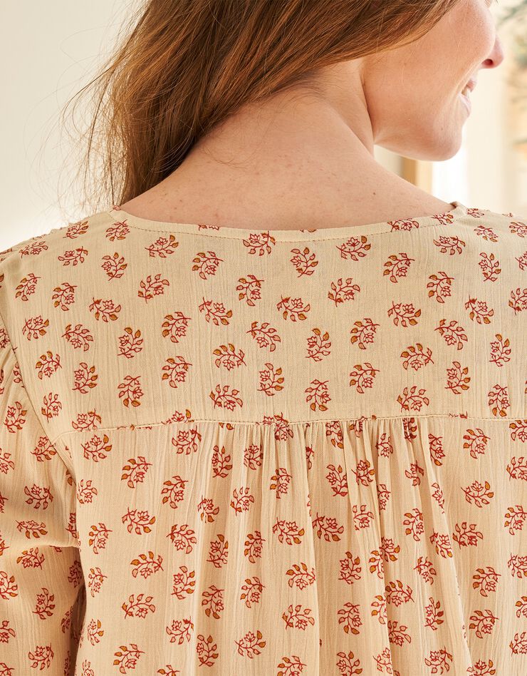 Blouse boutonnée crépon léger imprimé (écru) Blouse boutonnée crépon léger imprimé (écru)