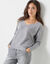 Pull loose col V, maille anglaise toucher doux (gris chiné)