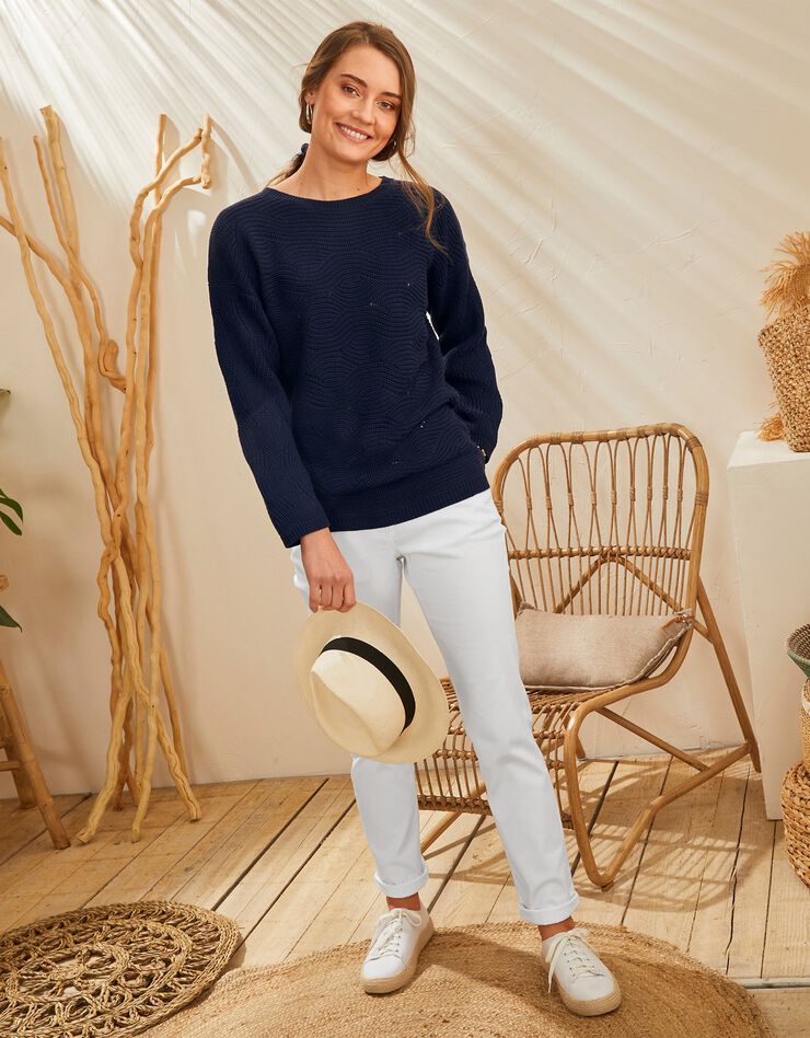 Pull manches longues, maille fantaisie (marine) Pull manches longues, maille fantaisie (marine)