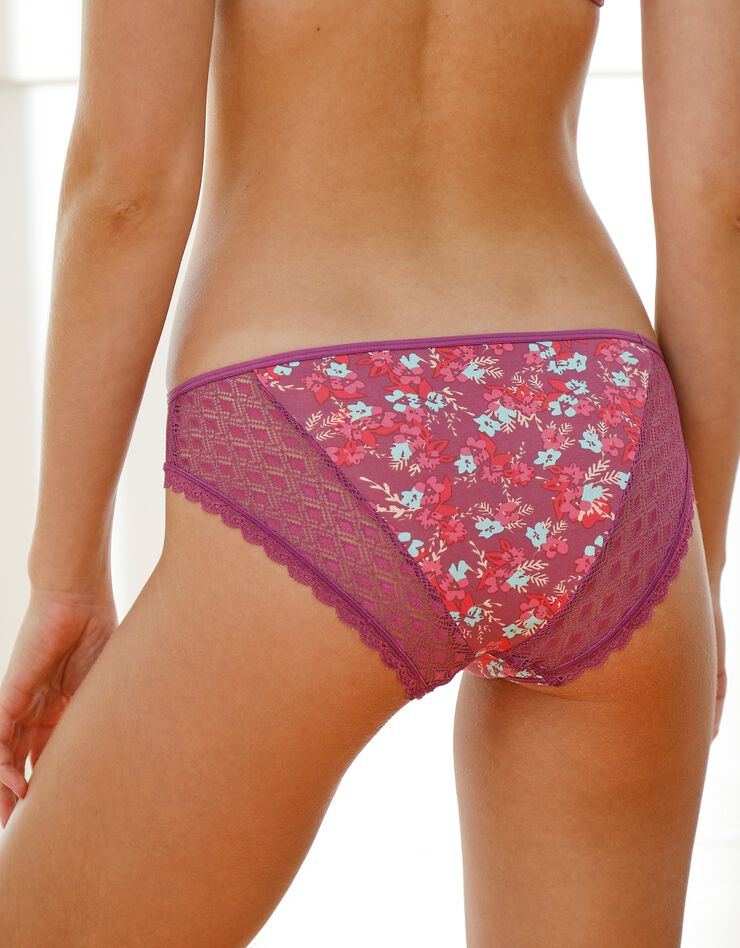 Culotte midi coton dentelle imprimé fleuri Coria - lot de 2 (violine)
