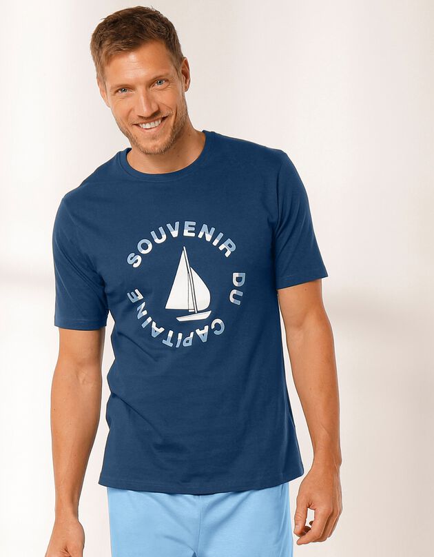 T-shirt de pyjama manches courtes motif bateau (bleu marine)