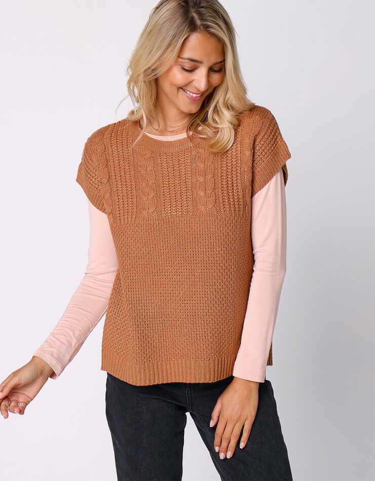 Pull manches courtes maille fantaisie (noisette) Pull manches courtes maille fantaisie (noisette)