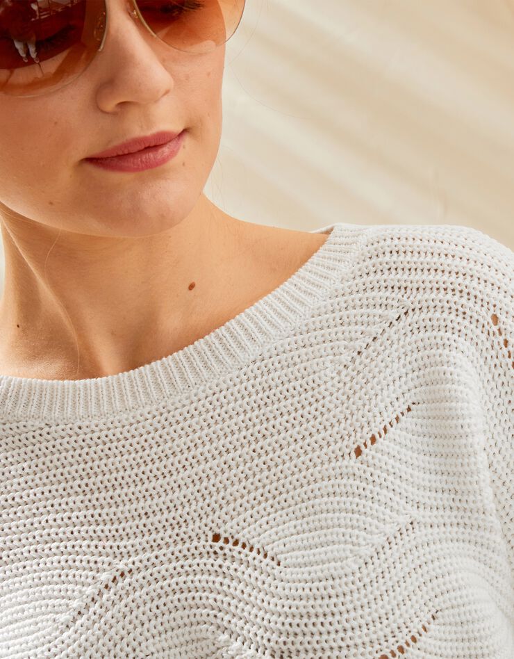 Pull manches longues, maille fantaisie (blanc) Pull manches longues, maille fantaisie (blanc)