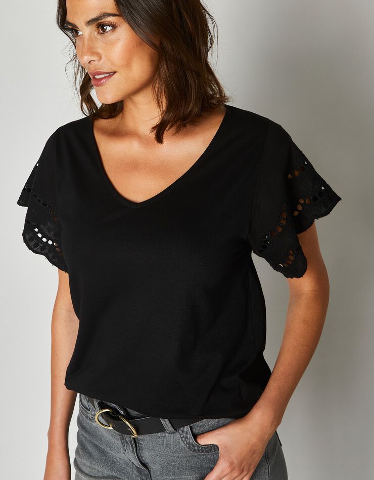 Tee-shirt manches courtes broderie anglaise (noir) Tee-shirt manches courtes broderie anglaise (noir)