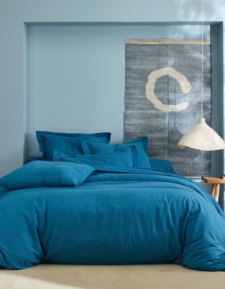 Linge de lit uni flanelle  (bleu paon)
