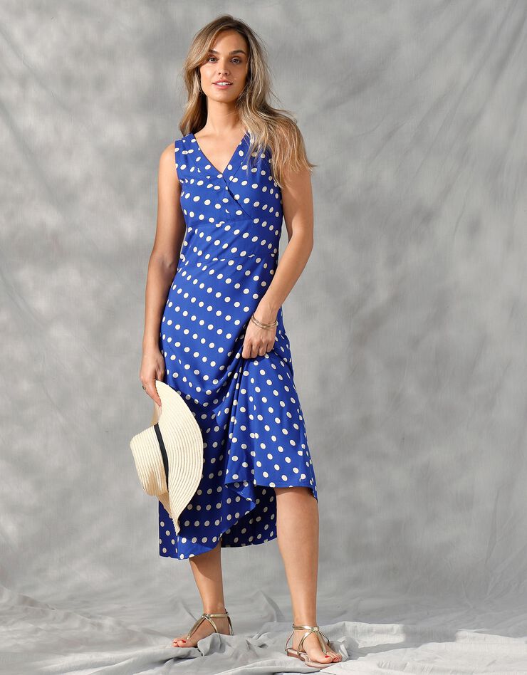 Robe longue sans manches à pois (bleu dur / écru)