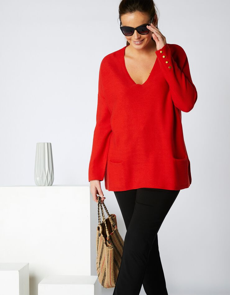 Pull col V loose, maille fantaisie (capucine) Pull col V loose, maille fantaisie (capucine)