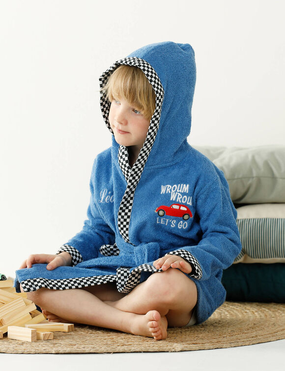 Peignoir de bain enfant à capuche voiture personnalisable éponge coton - 340 g/m² (bleu dur)