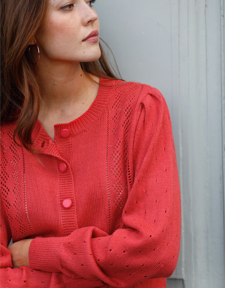 Cardigan boutonné, maille ajourée toucher cachemire (paprika) Cardigan boutonné, maille ajourée toucher cachemire (paprika)