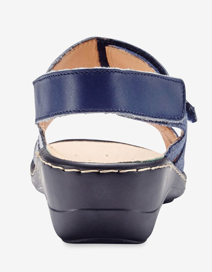 Sandales compensées en cuir - largeur confort (marine)