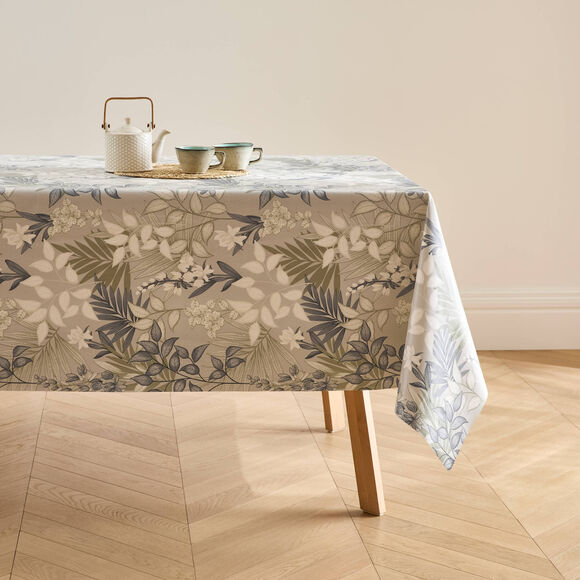 Nappe toile cir&eacute;e imprim&eacute; feuillage (gris)