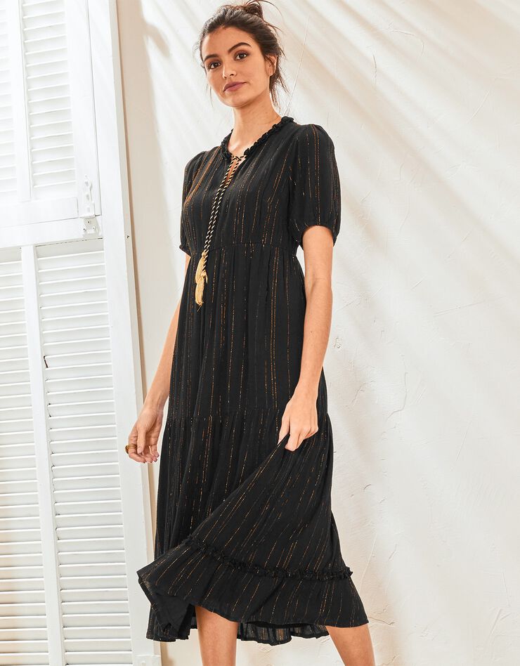 Robe longue volantée unie (noir) Robe longue volantée unie (noir)