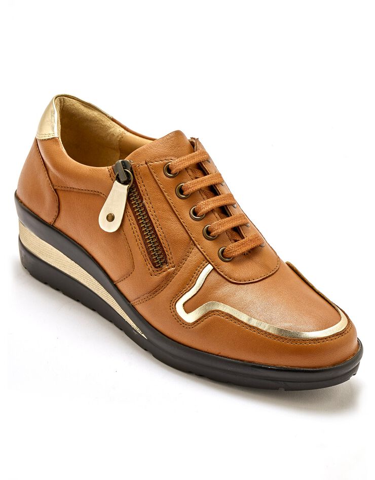 Derbies largeur confort en cuir détails métallisés (caramel) Derbies largeur confort en cuir détails métallisés (caramel)