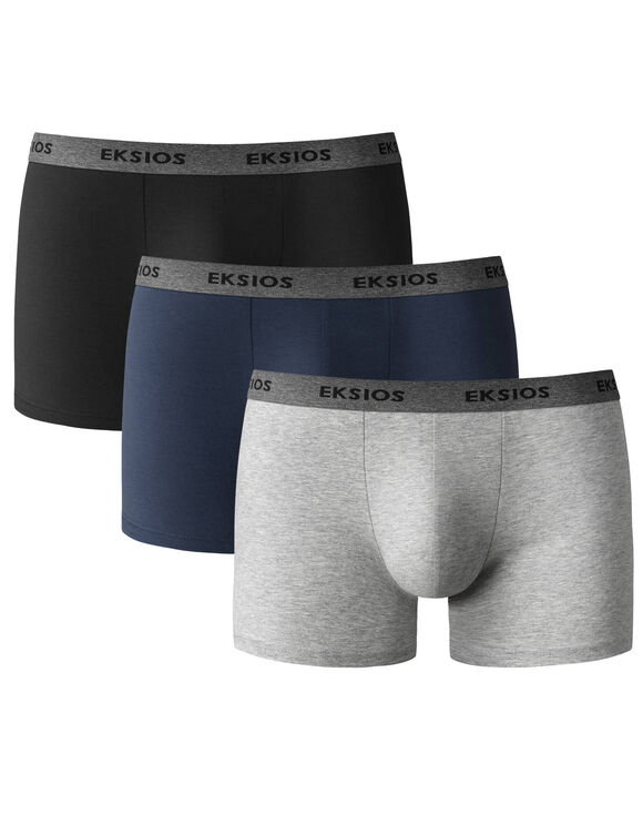 Boxer uni mi-long - lot de 3 (noir + bleu gris + gris chiné)