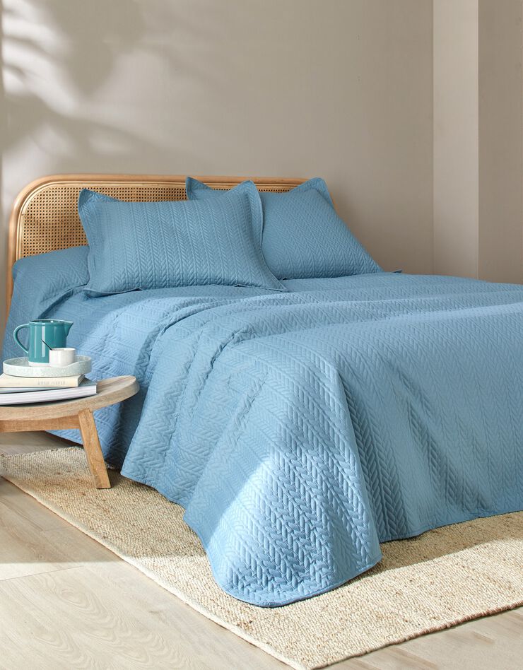 Couvre-lit matelassé microfibre motif géométrique (bleu grisé)