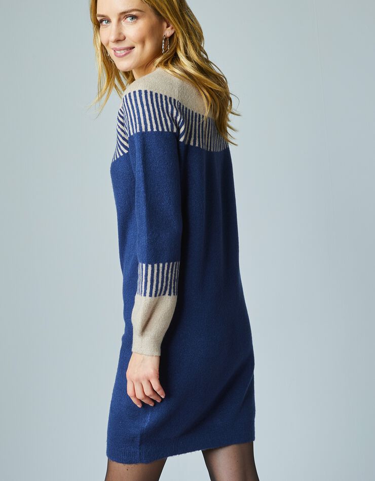 La robe-pull jacquard bicolore manches longues (indigo) La robe-pull jacquard bicolore manches longues (indigo)