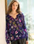Blouse Ample Femme Taille 48/50 - Imprimé Floral Relief Noir, Manches 3/4, Polyester, Occasion Très Bon état