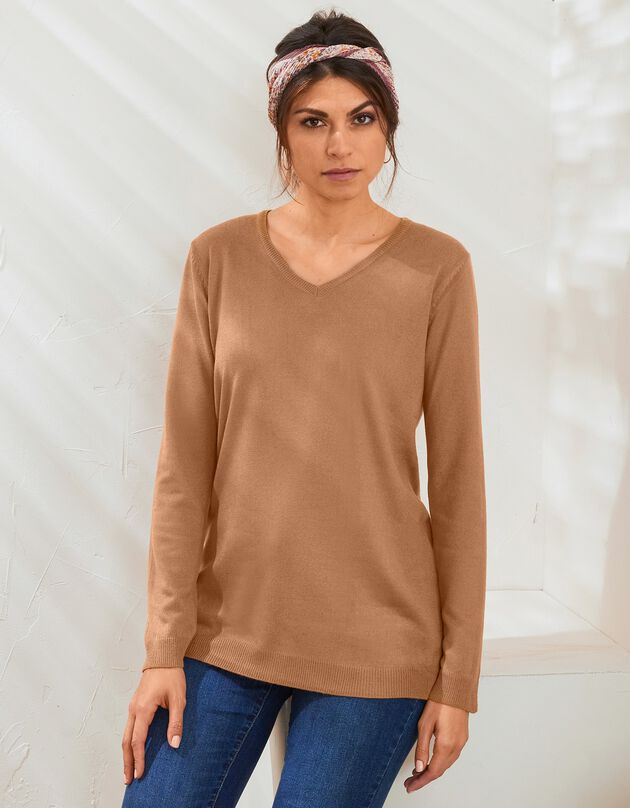 Pull col V toucher cachemire (noisette) Pull col V toucher cachemire (noisette)