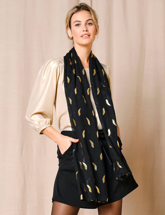 Foulard motif plume (noir)