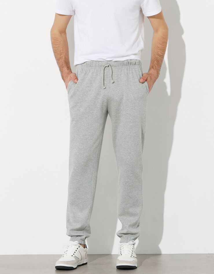 Pantalon jogging molleton bas élastiqué (gris chiné)
