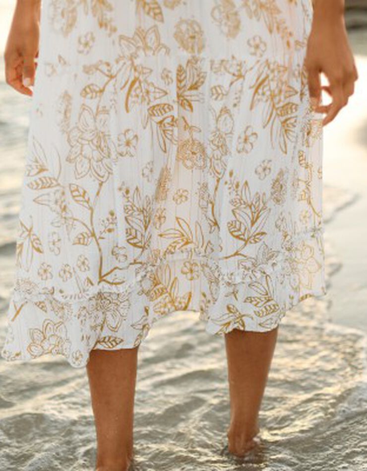 Robe longue volantée imprimée (blanc / caramel) Robe longue volantée imprimée (blanc / caramel)