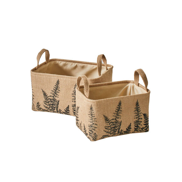Panier en jute imprim&eacute; foug&egrave;res - lot de 2 (ficelle)
