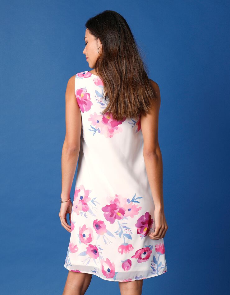 Robe imprimé sans manches légèrement évasée  (écru / violine)