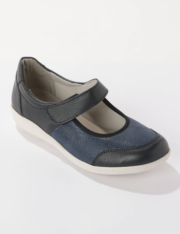 Babies tr&egrave;s grande largeur, en cuir avec empi&egrave;cements extensibles (bleu)