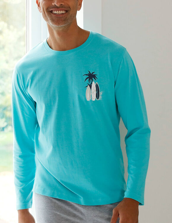 Tee-shirt pyjama manches longues motif surf (aqua)