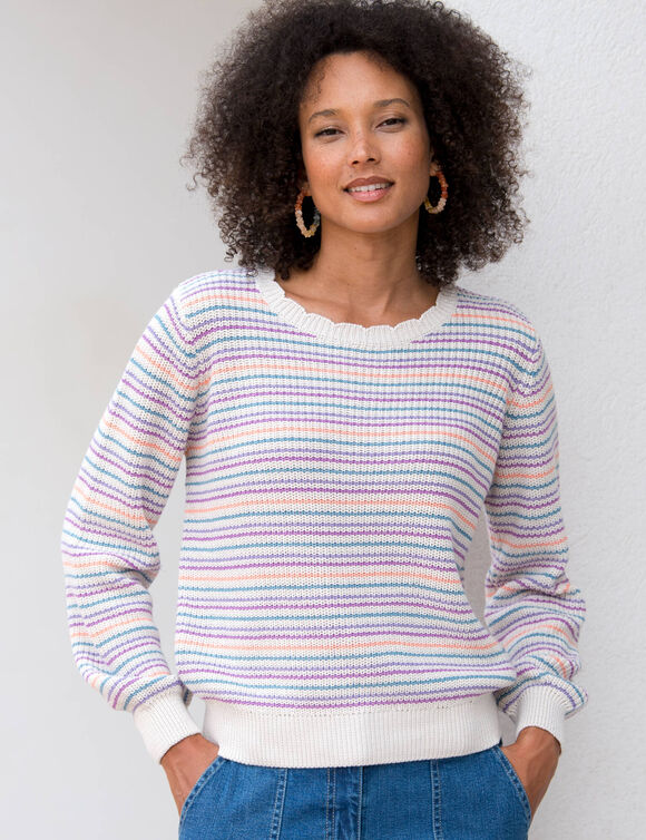 Pull rayé effet dégradé, maille anglaise. (écru / multicolore)