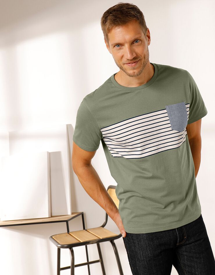 Tee-shirt rayé manches courtes (kaki) Tee-shirt rayé manches courtes (kaki)