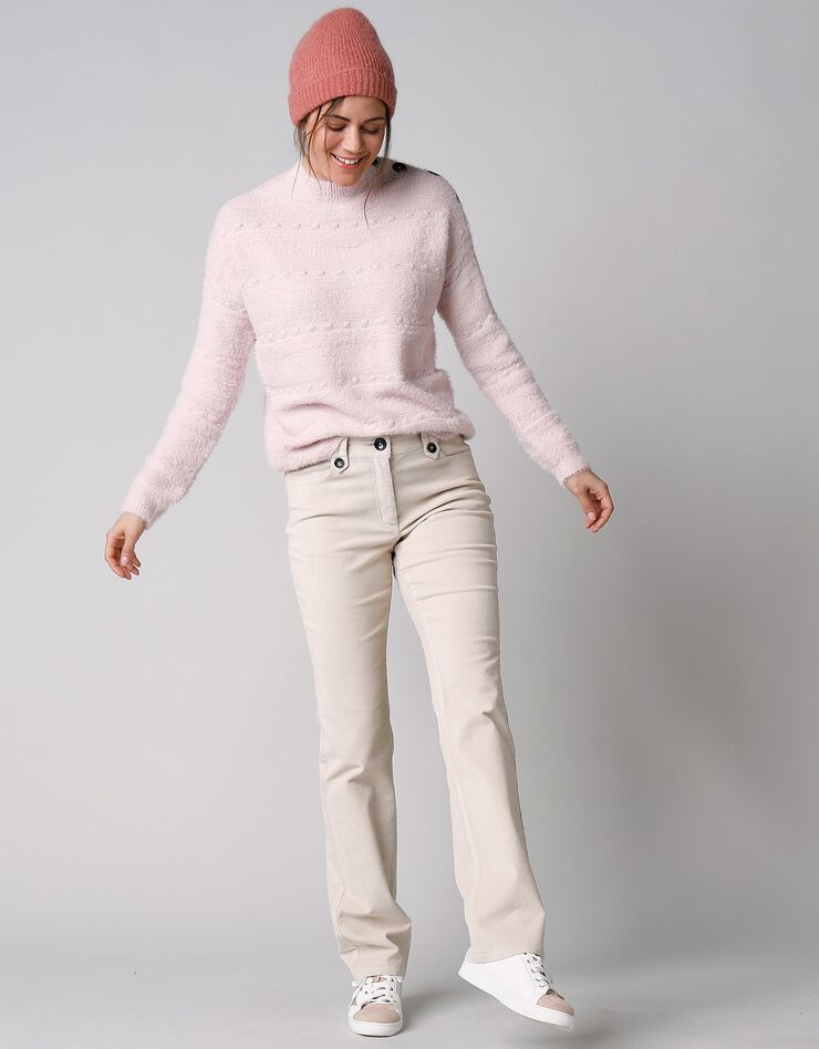 Pull col montant maille poilue fantaisie (rose poudré) Pull col montant maille poilue fantaisie (rose poudré)