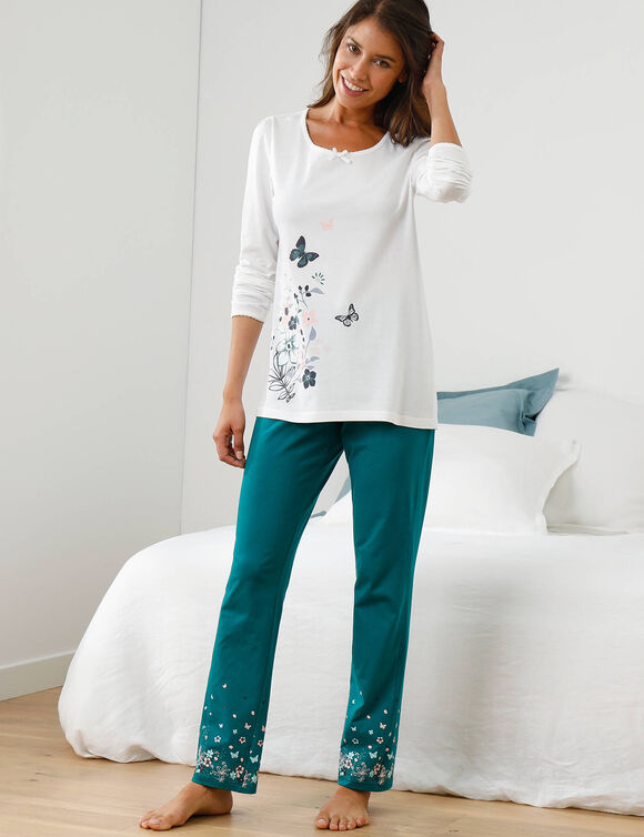 Pantalon base imprim&eacute;e bucolique - coton jersey (&eacute;meraude)