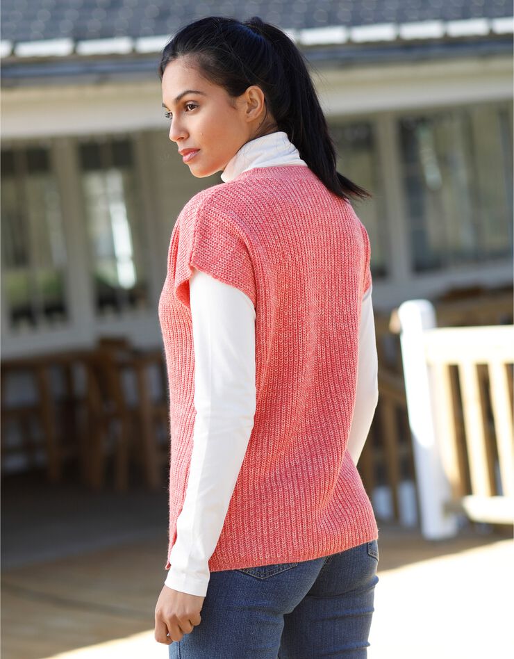 Pull col V manches courtes (corail chiné) Pull col V manches courtes (corail chiné)