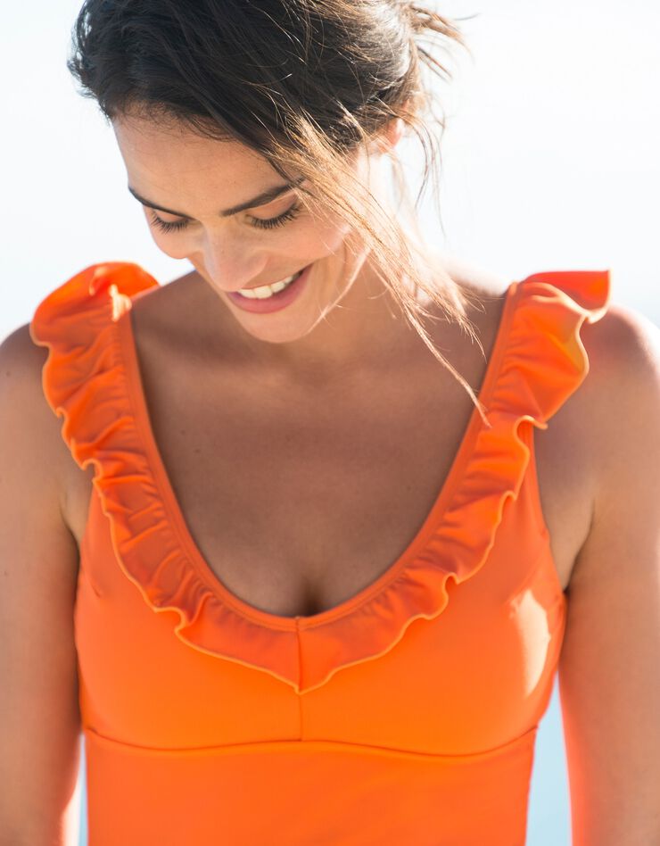 Maillot de bain à volants uni, 1 pièce Solaro petite stature - sans armatures (orange)