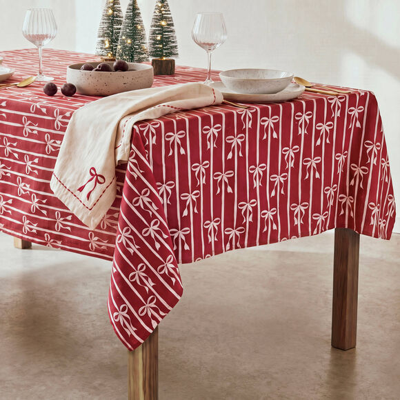 Nappe coton/lin, imprim&eacute; petits n&oelig;uds (rouge)