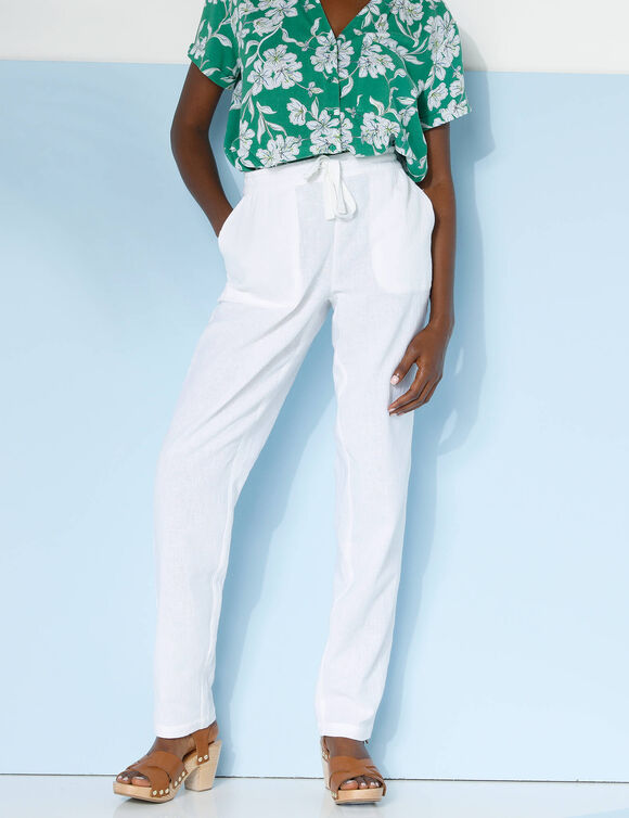 Pantalon fuselé fluide, lin-coton (blanc)