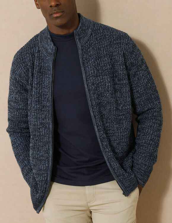 Gilet zipp&eacute; c&ocirc;te anglaise 30% laine (bleu moulin&eacute;)