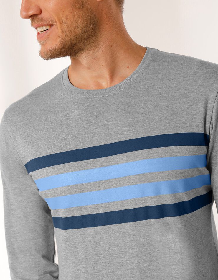 Tee-shirt pyjama manches longues rayures (gris chiné) Tee-shirt pyjama manches longues rayures (gris chiné)