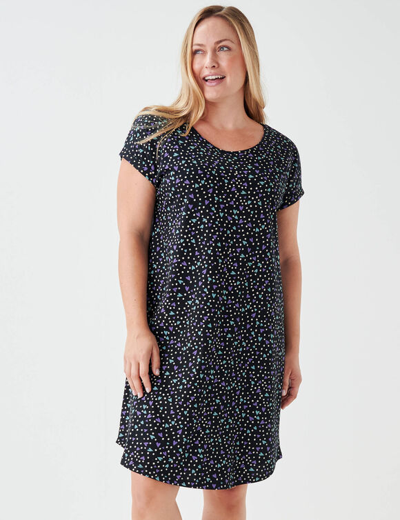 Chemise de nuit coton imprim&eacute; "coeurs" (noir)