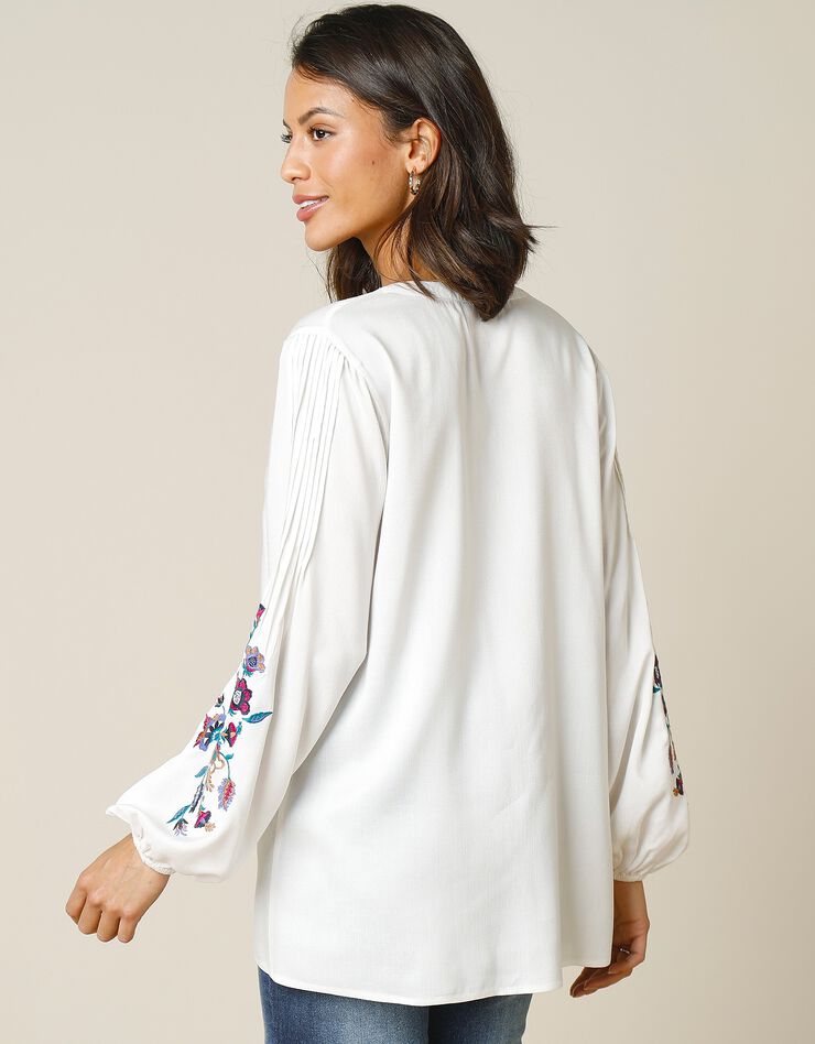 Blouse manches longues plissées et brodées (écru) Blouse manches longues plissées et brodées (écru)